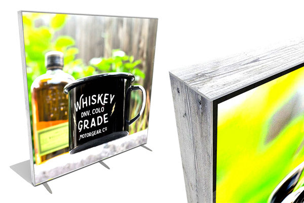 reclaimed wood finish tradeshow lightbox displays