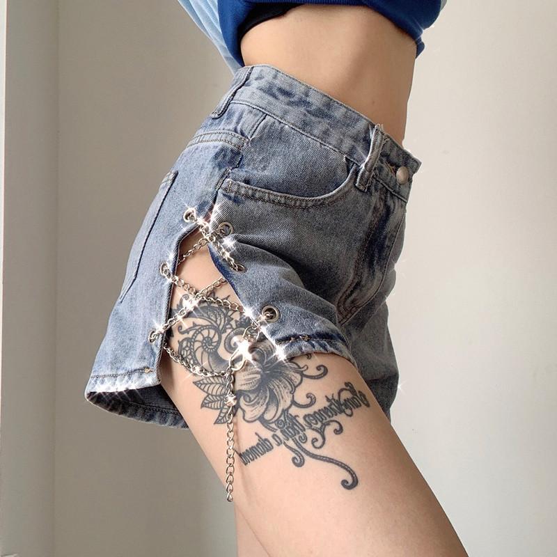 denim skirt with chains