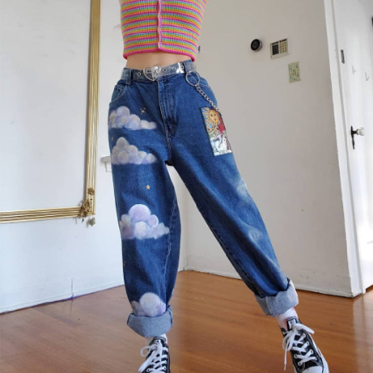 cloud print jeans