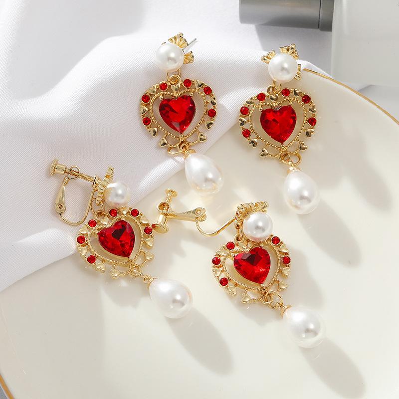 VINTAGE RED HEART PEARL EARRINGS – dog dog