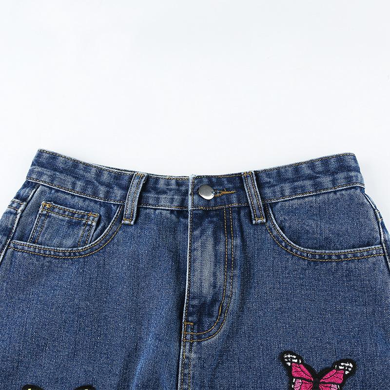 butterfly embroidered jeans