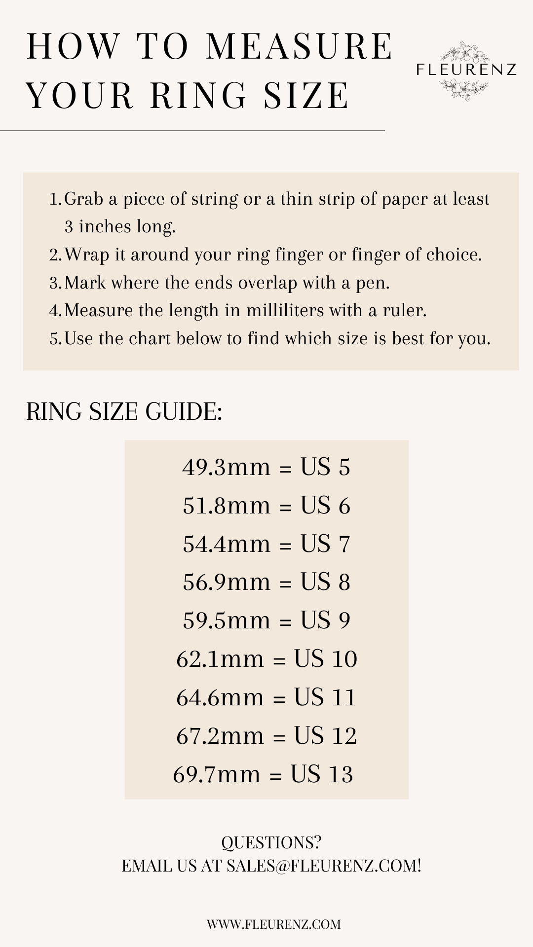 Ring Size Chart | Bloom Biju