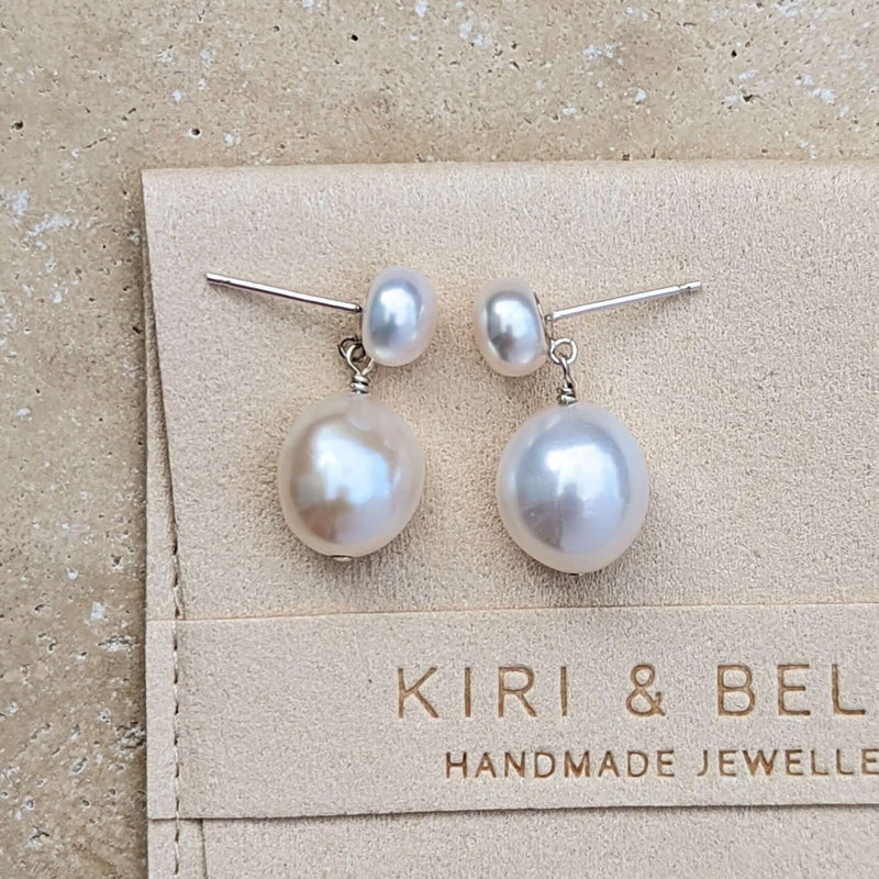 Pearl Stud Drop Earrings - Kiri & Belle