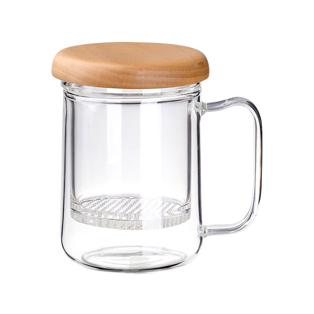 HOMAK - Glass Tea / Coffee Mug with Double Layer Infuser and Lid