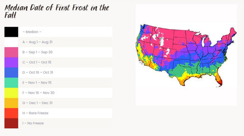 First Frost Date Chart listed by State for Garden Harvesting