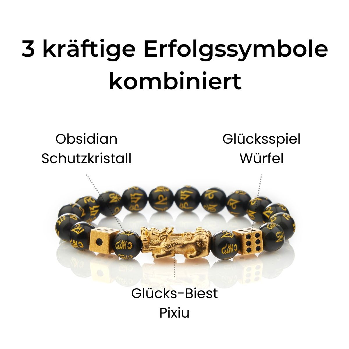 Glücksspiel & Schuldenabbau Pixiu Armband - 3 kräftige Erfolgssymbole kombiniert