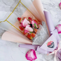 Fruit Bouquet - Forever Love Chocolate Dipped Strawberry with Rose Flower  Arrangement ( 2 days Pre-Order)