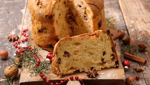 Panettone on a serving platter, as part of the blog post 10 facts you didn't know about panettone