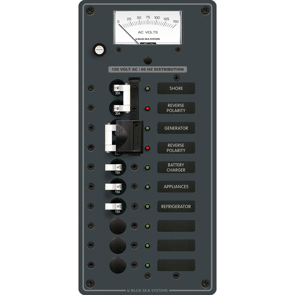 Blue Sea 8489 Breaker Panel - AC 2 Sources + 6 Positions - White [8489] - Marine Supplies US
