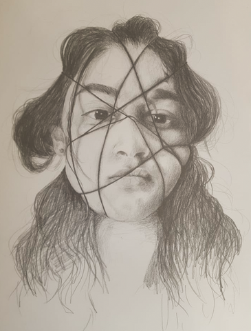 Amazing artwork created by our Year 12 art student Khushi on the theme of ‘Exploration of emotion during Lockdown”.