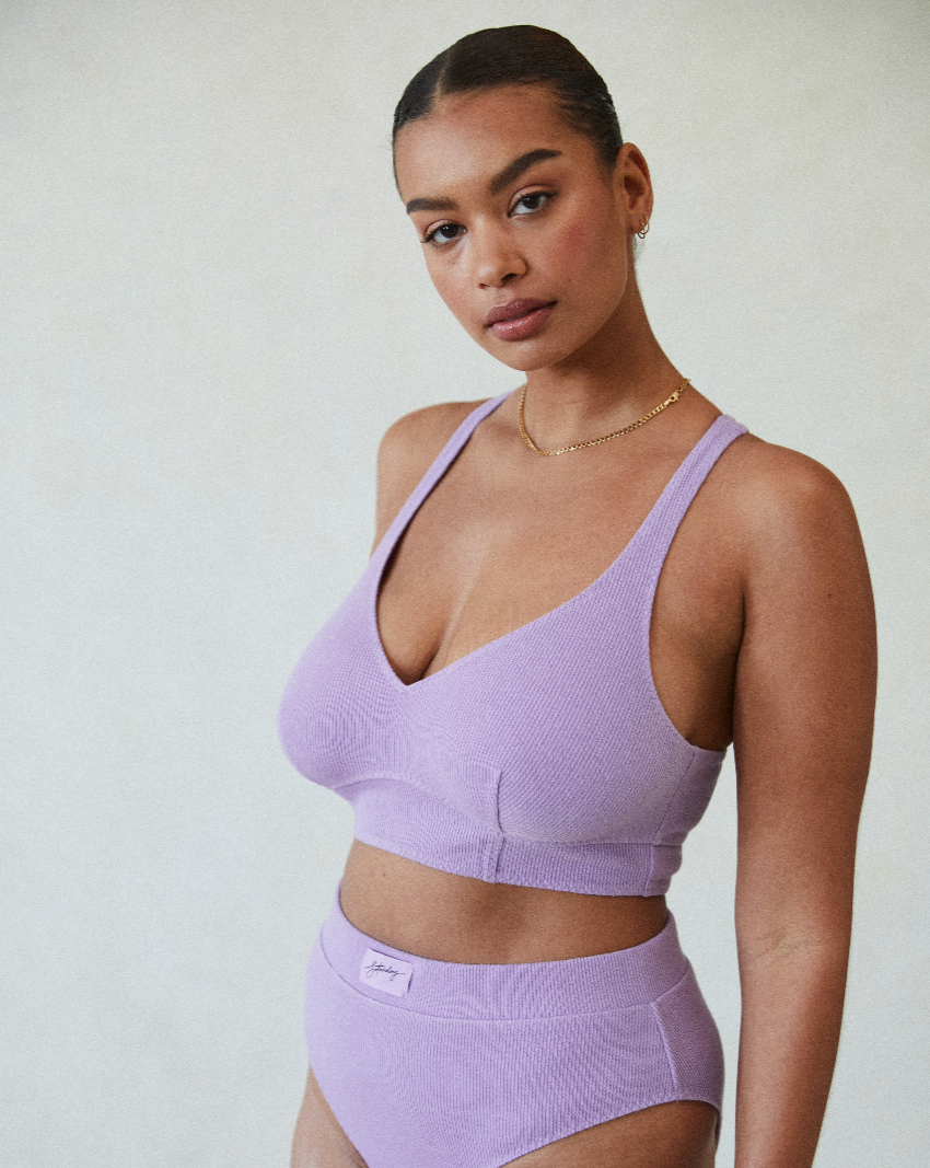 Cotton On Body seamfree rib longline ballet bra in lilac marl