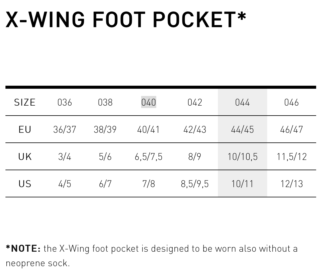 Mares X-Wing Pocket Sizing Guide