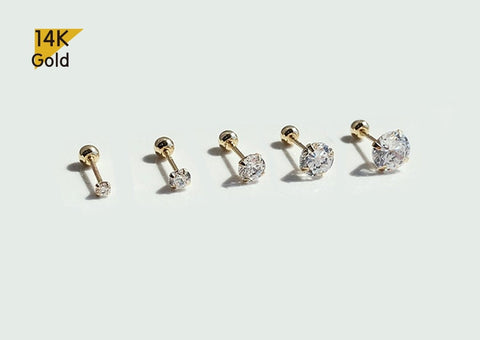 14K Solid Gold Ball 2,3,4,5,6mm Lightweight Piercing 21G, 4,6,8mm Post –  tinytinygold