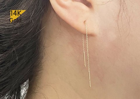 Long Threader Earrings Sterling Silver Gold Plated Chain Earrings Thin  Chain Stick Earrings Minimal Lunai Jewelry Christmas Gift  Wish