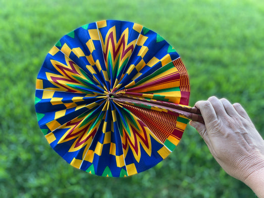 African Wax Print Leather Handmade Fan