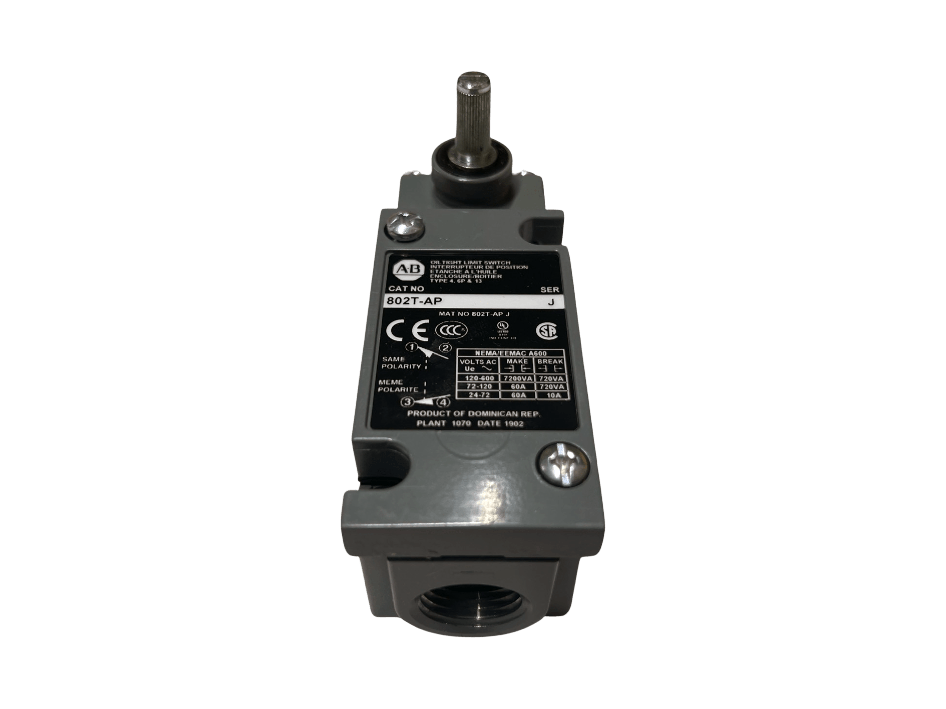 PAL-AB802TAP | Metal Plug In Oil Tight Limit Switch