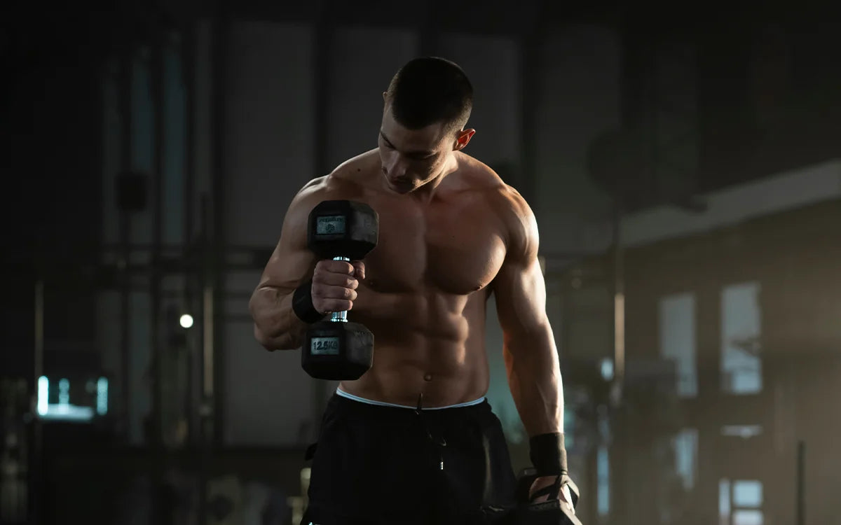 Muscular man working out