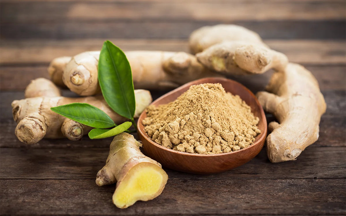 Raw ginger on table