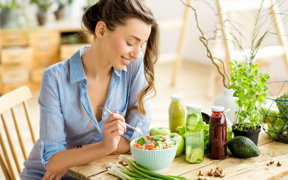 Woman eating healthy food