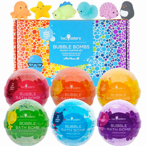 6 Squishy Toy Surprise Bubble Bath Bombs Set by Two Sisters Spa, Made in the USA