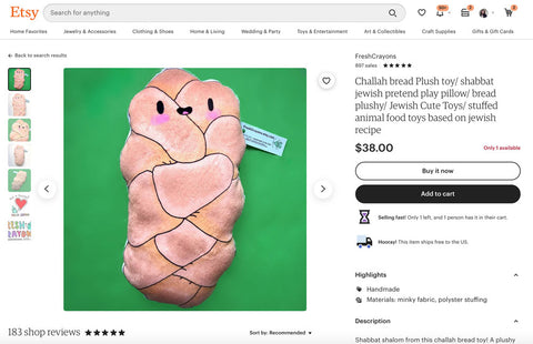 Challah Bread Plush Toy by FreshCrayons on Etsy