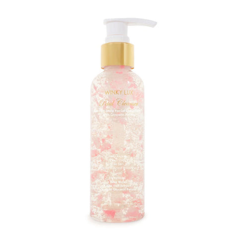 Pink bottle of Petal Facial Cleanser by Winky Lux, Made in the USA