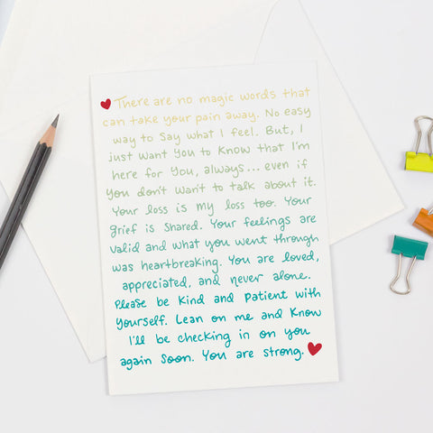 From The Heart sympathy greeting card features colorful, heartfelt text that lets you know you're there to support them through trauma, infant loss, miscarriage, grief, and more.