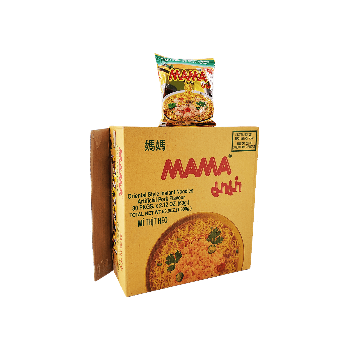 MAMA Instant Noodles Artificial Pork Flavor,30 Pkgs.x 2.12 Oz.(60g