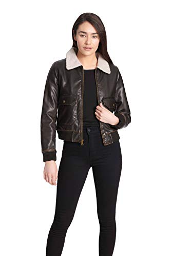 women's faux leather sherpa aviator bomber jacket