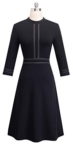 HOMEYEE Women's Chic Crew Neck 3/4 Sleeve Party Homecoming Aline Dress A135(12,Black)  - PRTYA