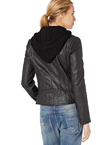 guess women's faux leather zip front scuba jacket