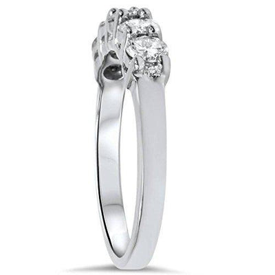 1ct Five Stone Genuine Round Diamond Wedding Anniversary Ring 14K White Gold - Size 5.5 - PRTYA