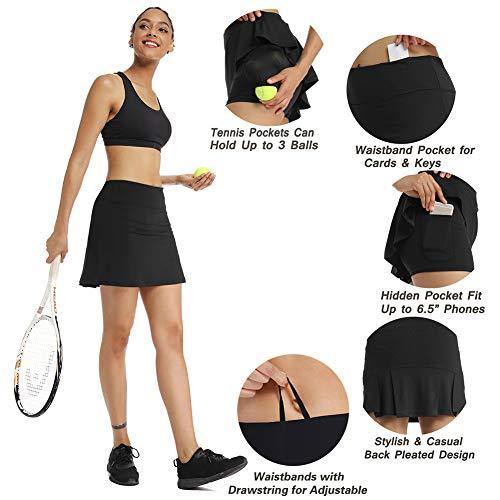 Ibeauti Womens Back Pleated Athletic Tennis Golf Skorts Skirts with 3  Pockets Mesh Shorts for Running Active Workout (Black, Small) - PRTYA