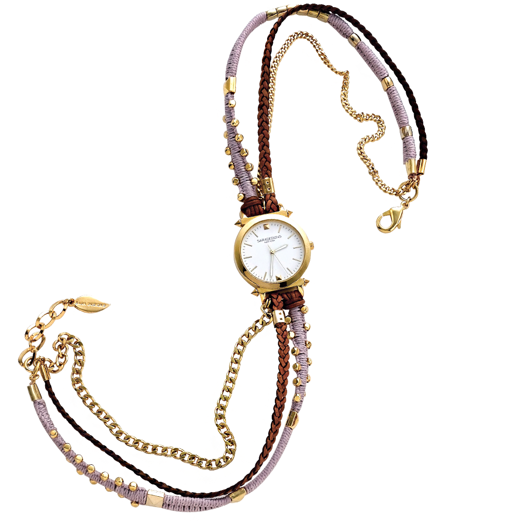 LILAC AND GOLD MACRAME WRAP WATCH