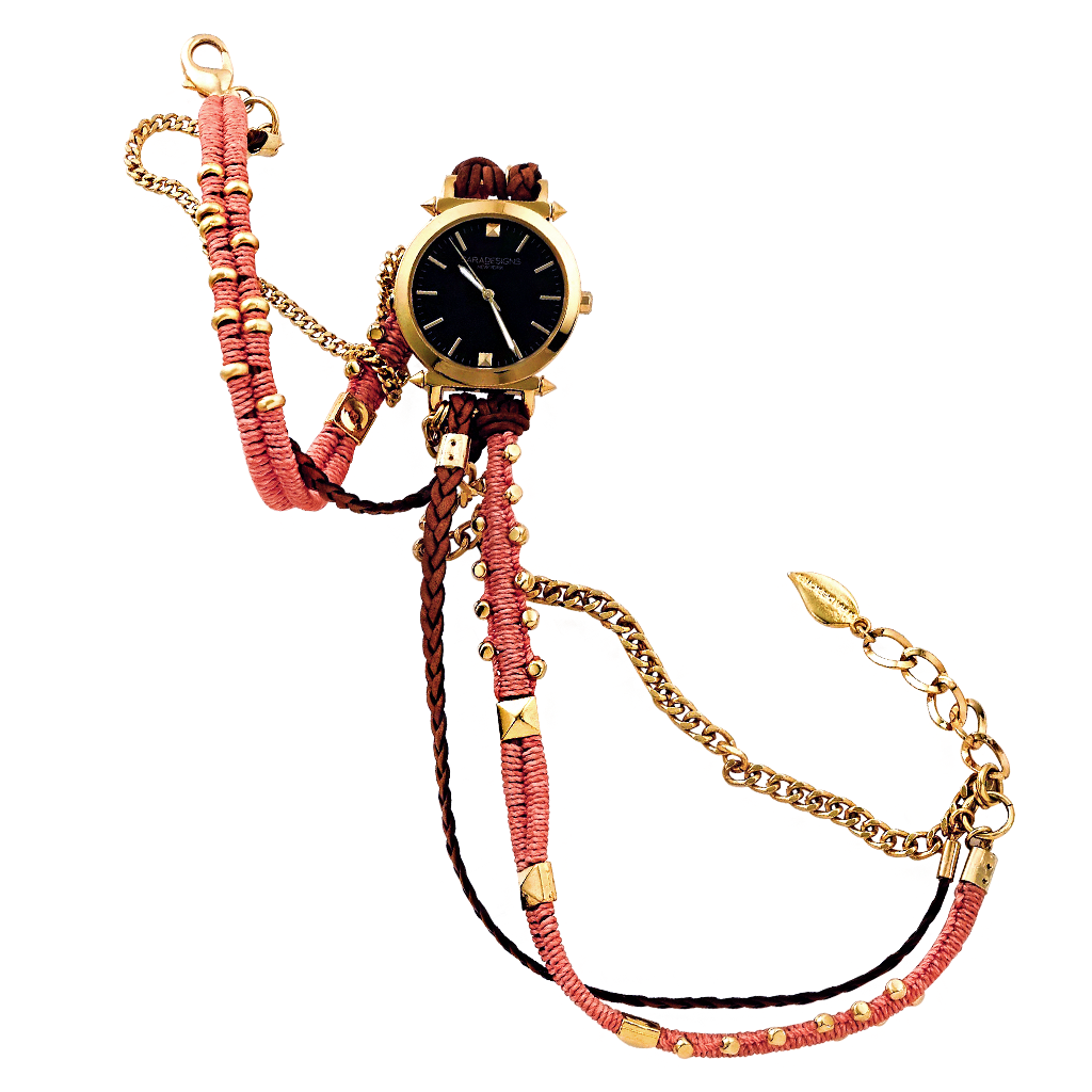 CORAL AND GOLD MACRAME WRAP WATCH