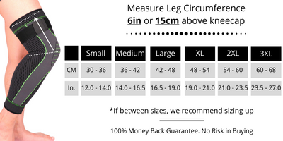 knee compression sleeve size chart