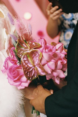 The bride's beautiful bouquet is by Flora Pop Las Vegas