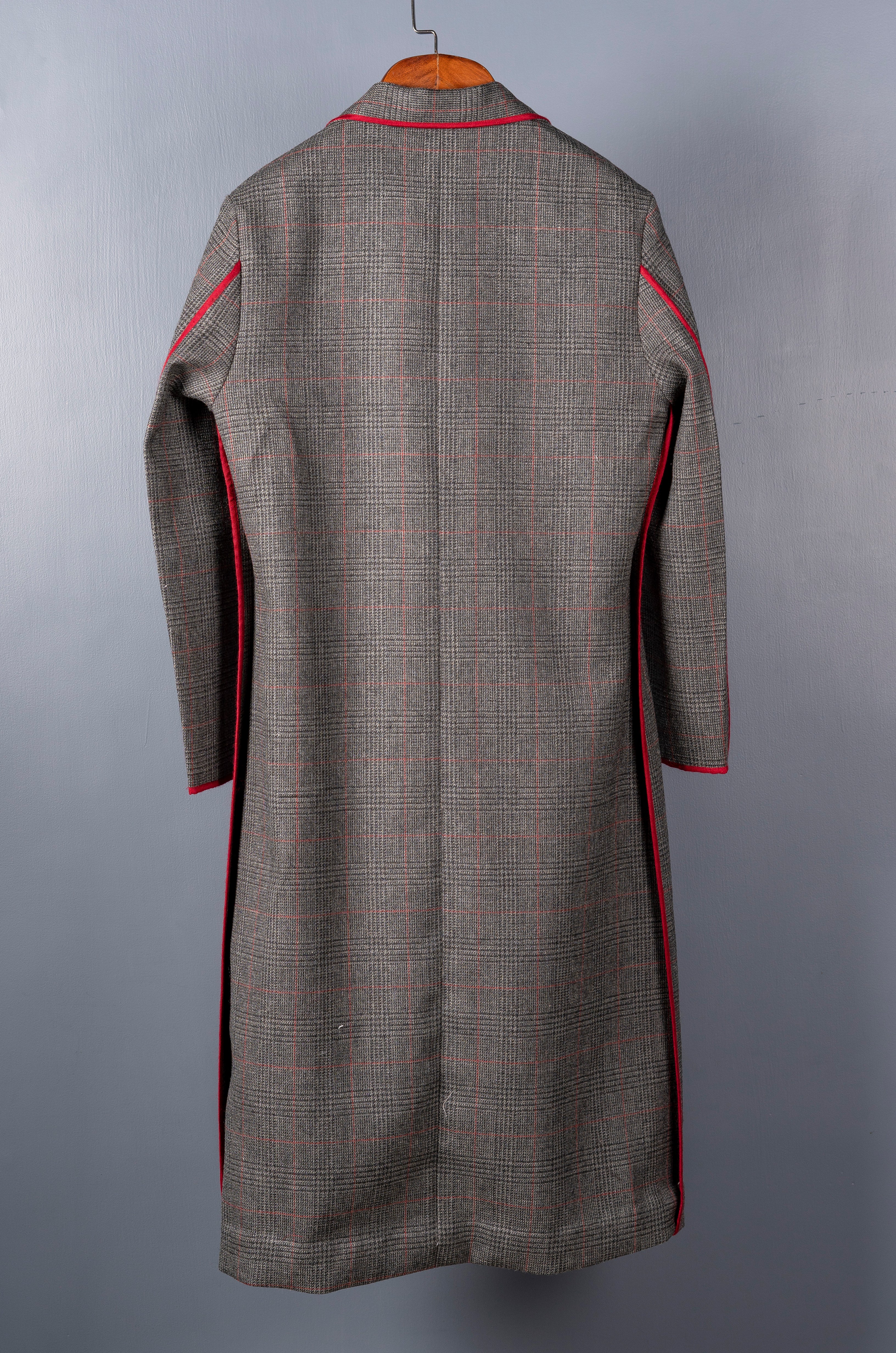 Grey Red Checkered Trench
