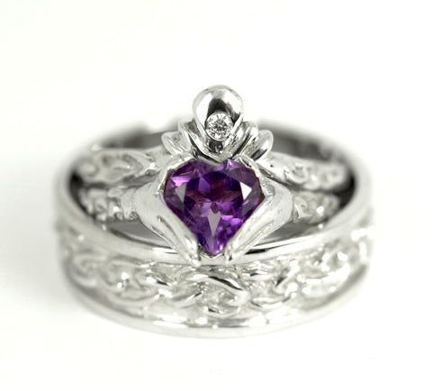 claddagh womens feminine elegant wedding set irish promise ring modern rickson jewelry silver engagement Scottish