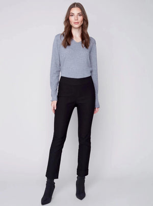 Cuffed Solid Pull On Pant [Black-C5453] - Ooh La La Boutique - Black Pull On Pants For Women