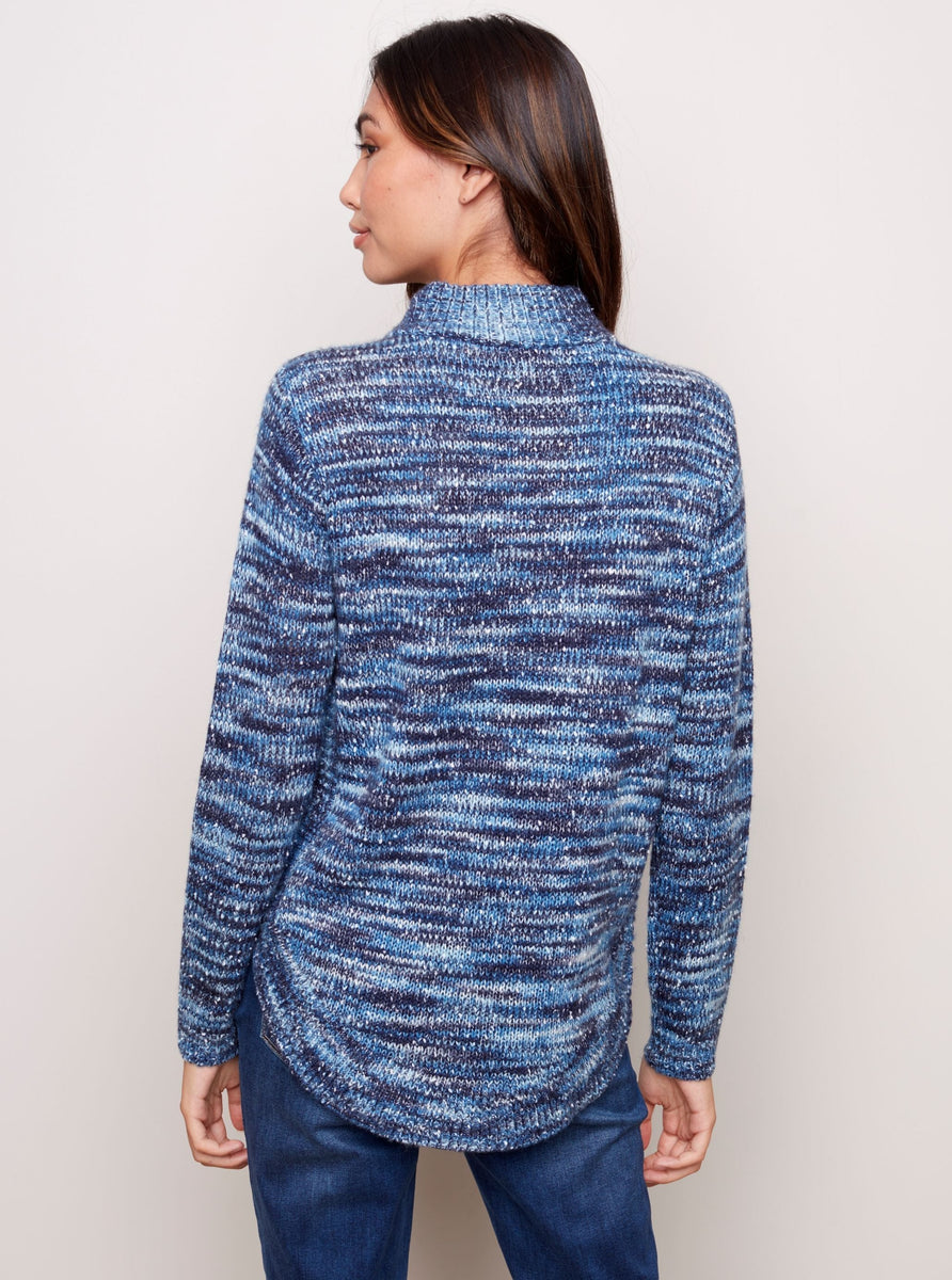 Funnel Neck Round Hem Sweater [Denim-C2387R] Ooh La La Boutique MN