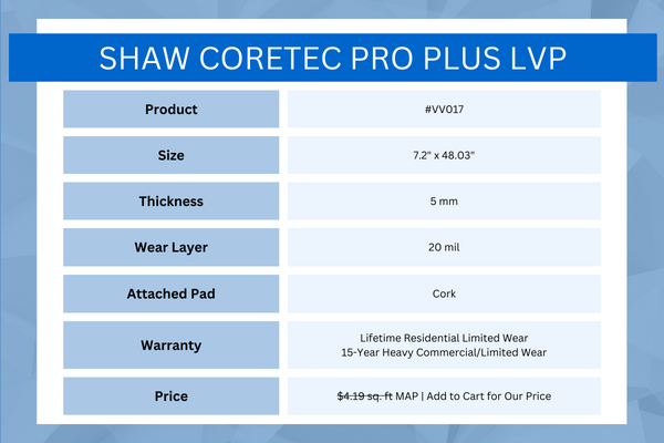 Shaw COREtec Pro Plus LVP Specifications