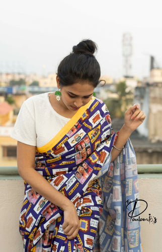 Buy online Gorgeous Colour Blocked White And Blue Saree With Quirky Fan  Print from ethnic wear for Women by Pothys for ₹4806 at 0% off | 2024  Limeroad.com