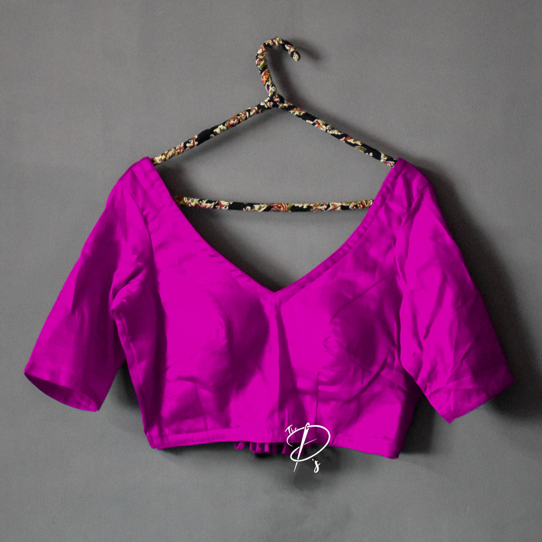 Backless Solid Blouse with Three Tie-up - Pink – Indostring