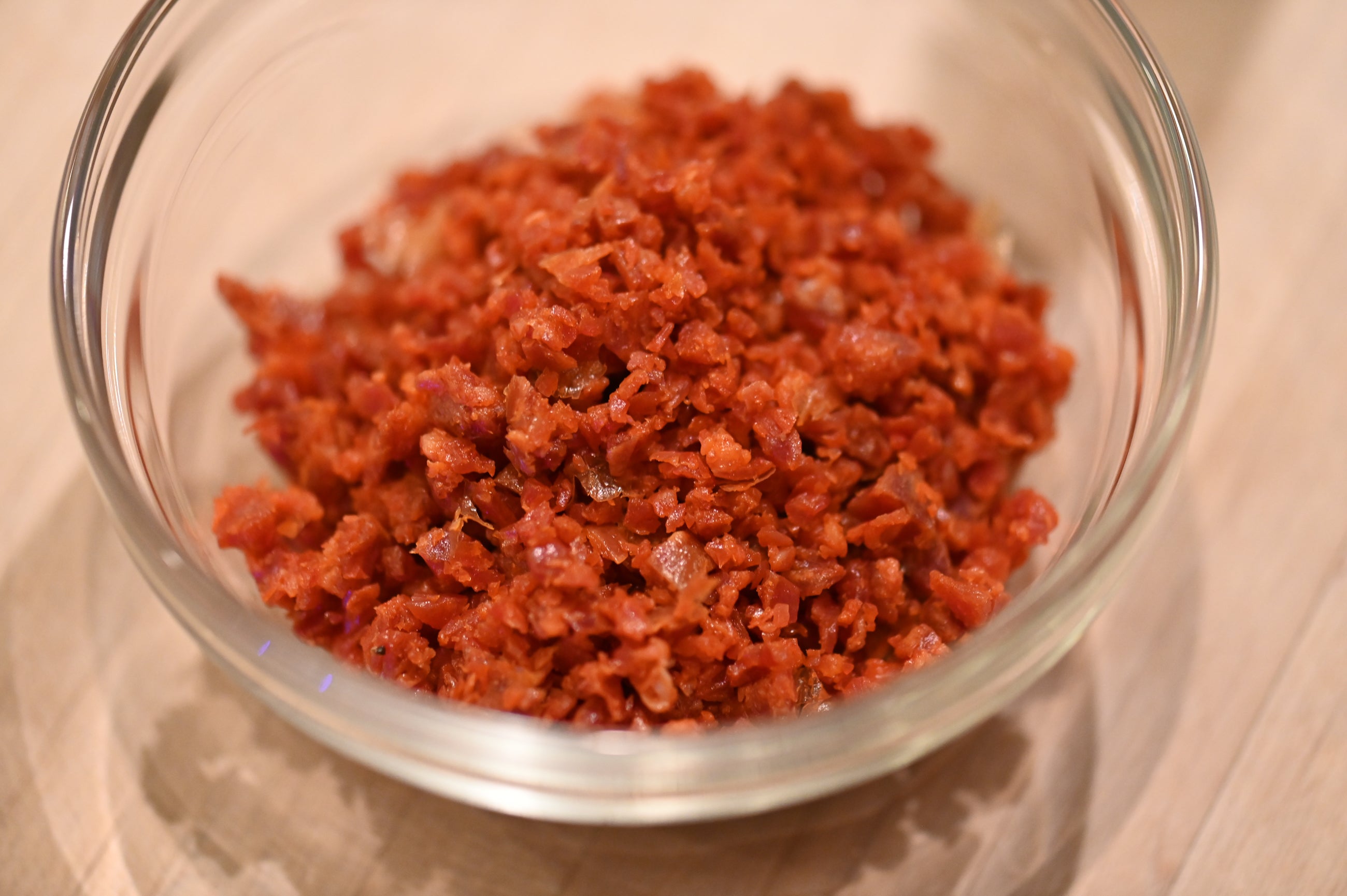 chorizo in a glass bowl