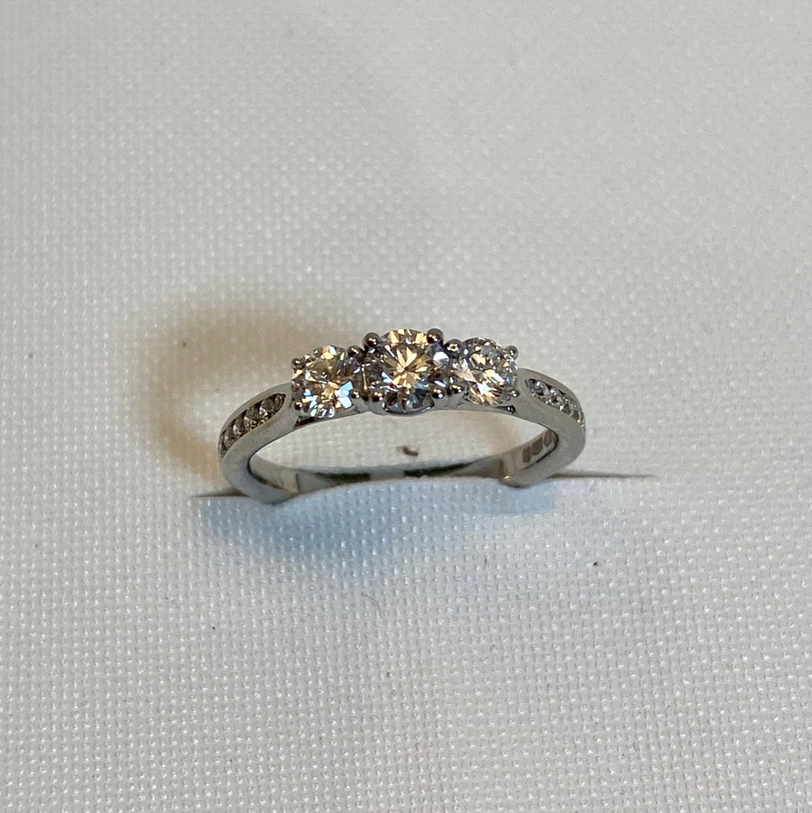 Platinum Three Stone Engagement Ring With Diamond Set Shoulders