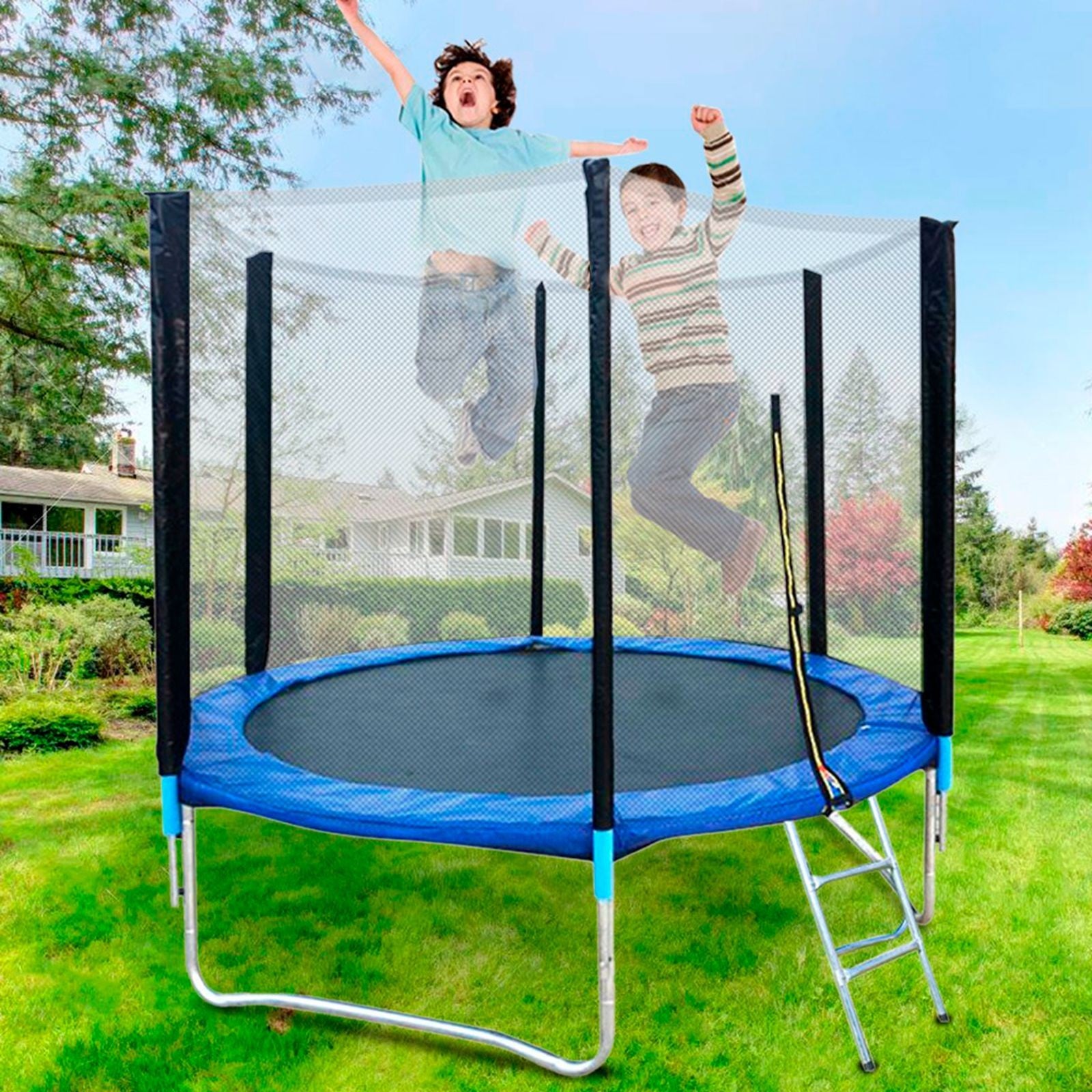 8 FT Kids Trampoline With Enclosure Net Jumping Mat And Spring Cover P ...