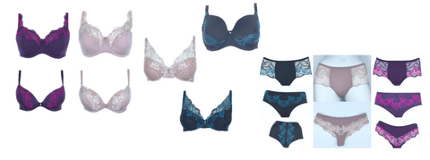 Examples of different styles of Mon-To bra and panty 