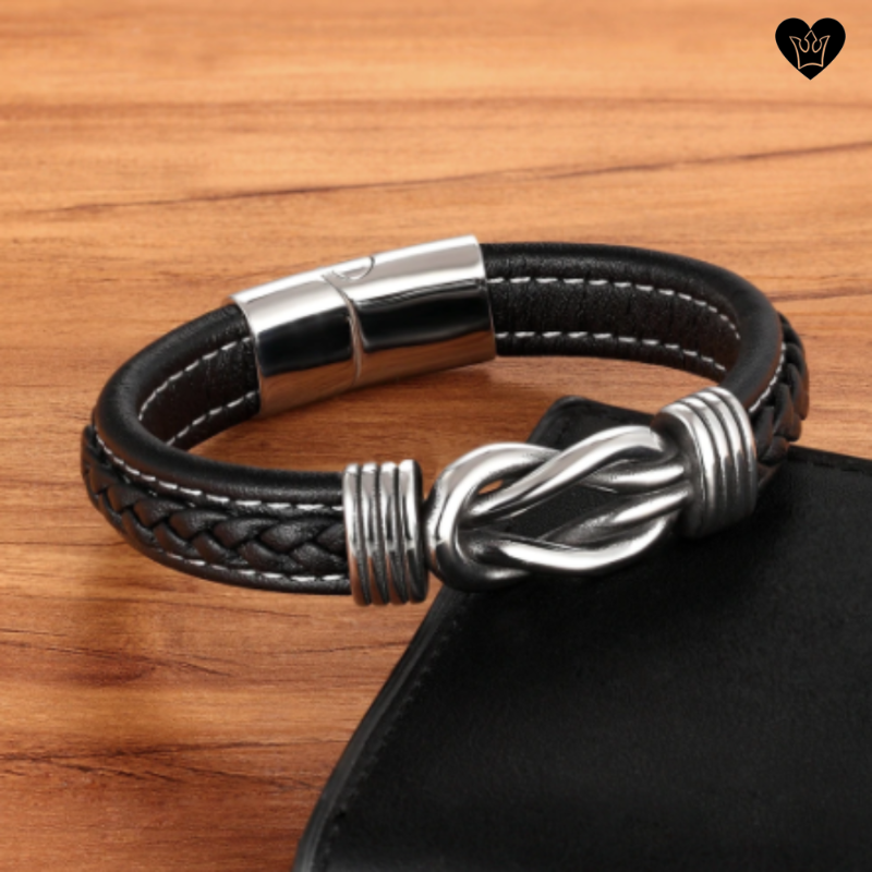 Bracelet Cuir avec Boucles Entrelacées en Acier pour Homme