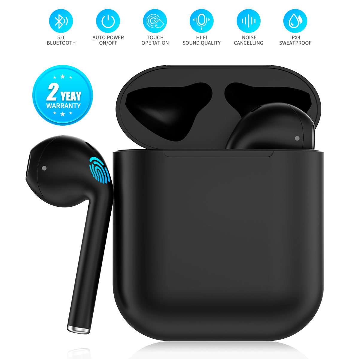 GIM Wireless Sport Earbuds with Charging Case,True Mini Wireless Earbuds with Microphone Compatible iOS Android Smartphone,Black